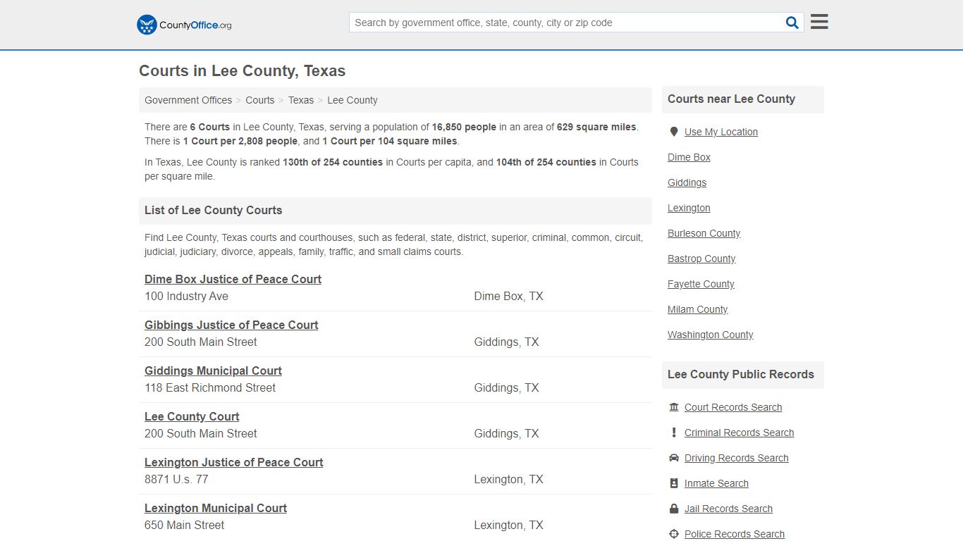 Courts - Lee County, TX (Court Records & Calendars)