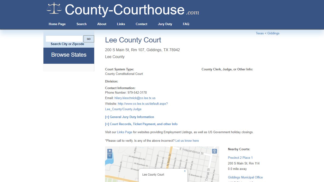 Lee County Court in Giddings, TX - Court Information